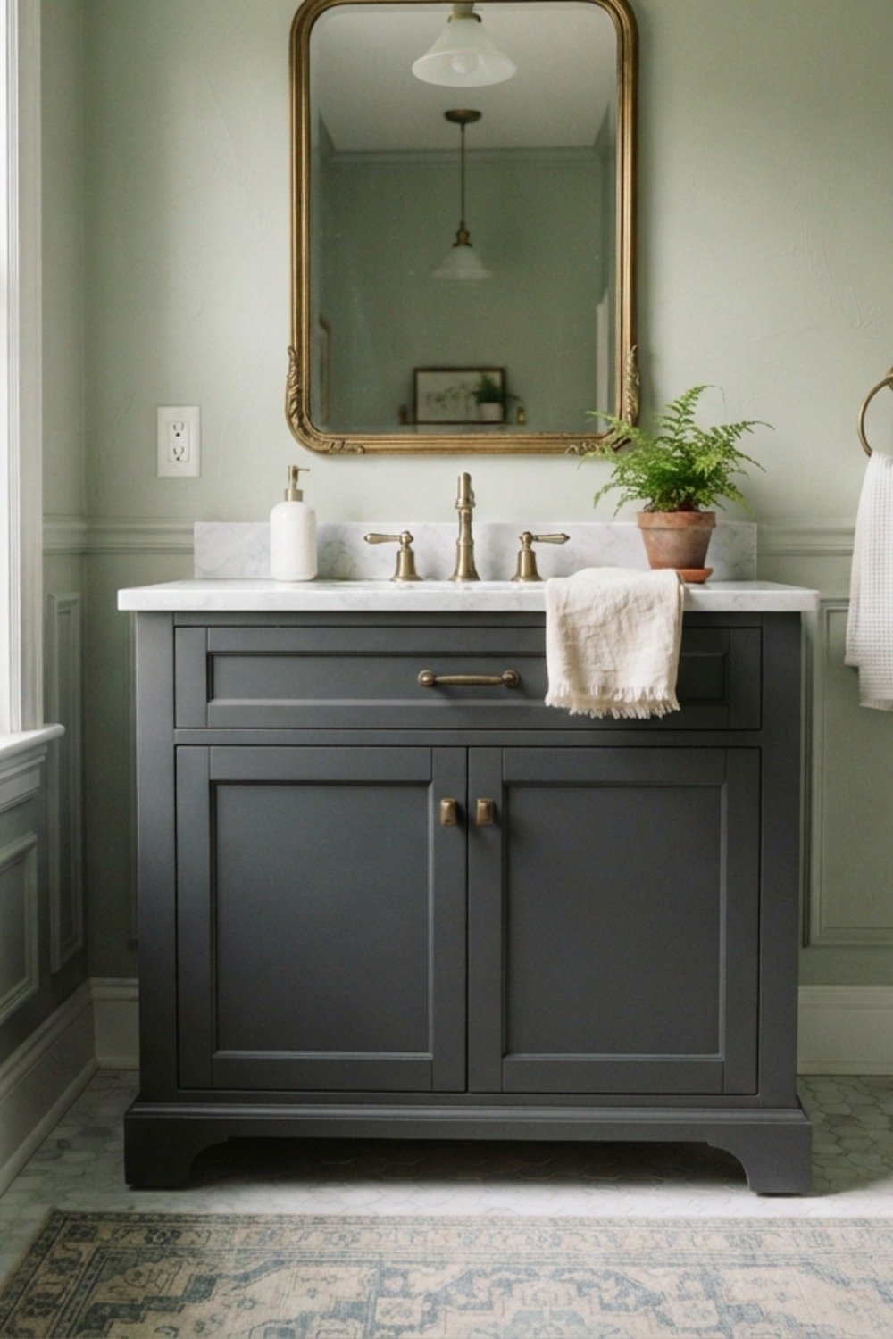 15. White walls, charcoal vanity
