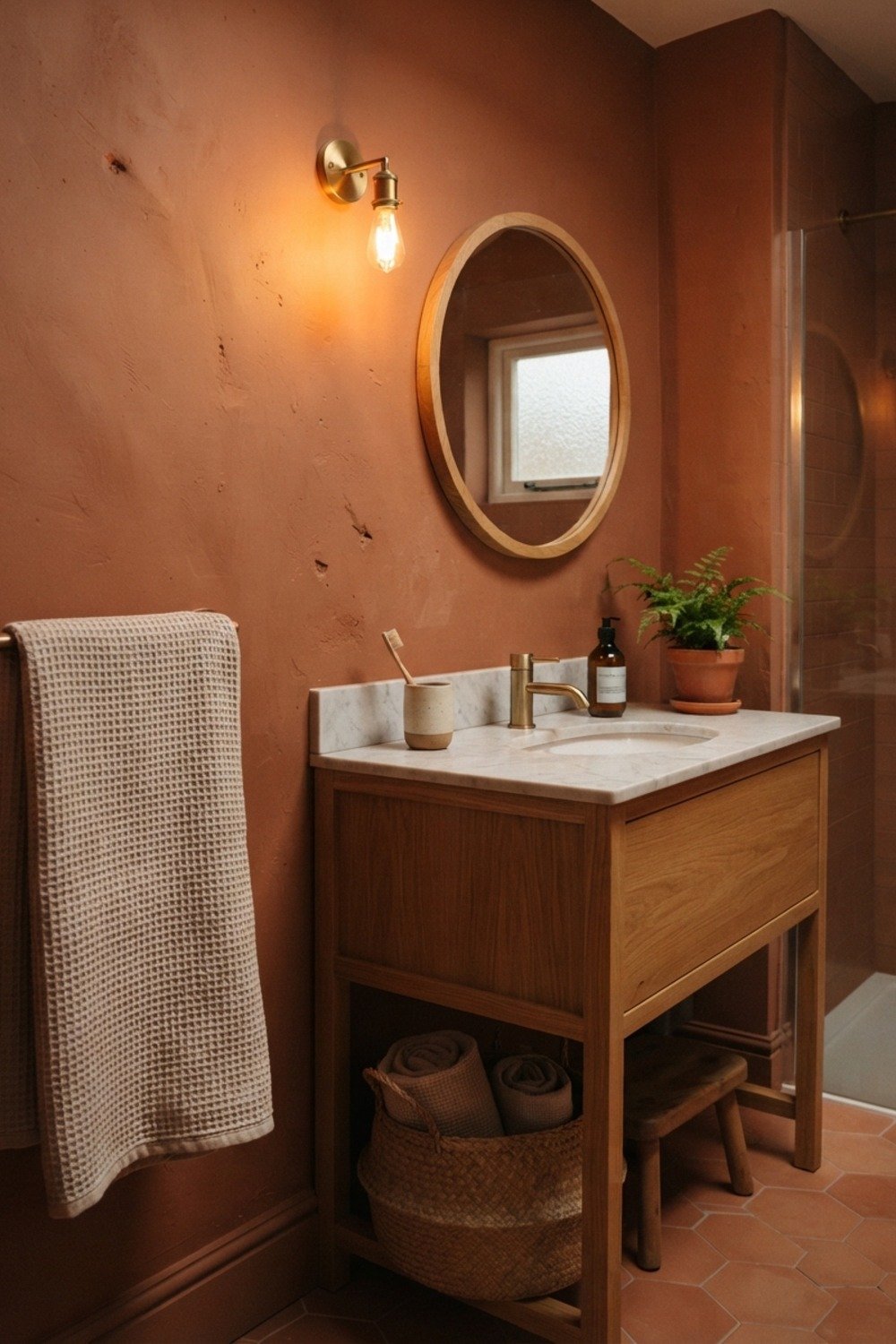 22. Celery green in a tight bathroom