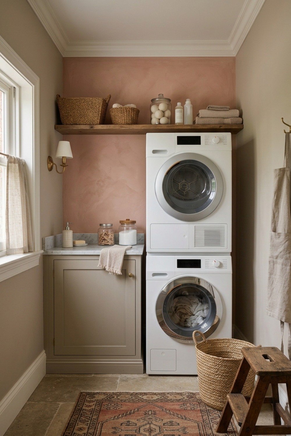 12. Setting Plaster behind a stacked washer and dryer