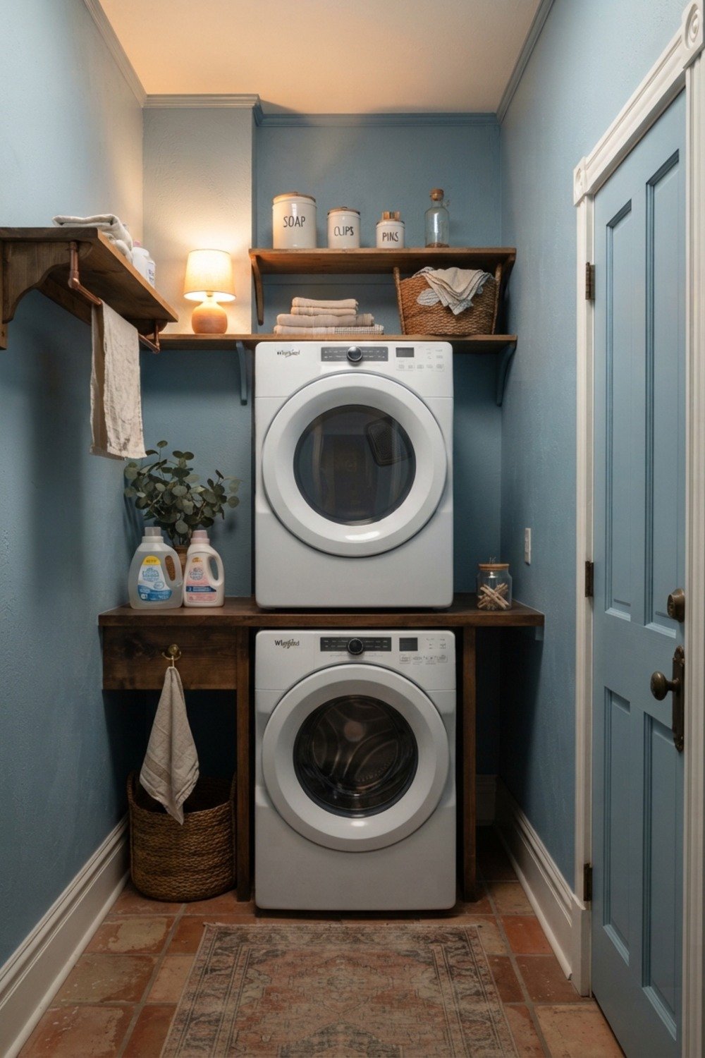 29 Small Laundry Room Ideas: 2. Sea Salt wrapped across walls and door