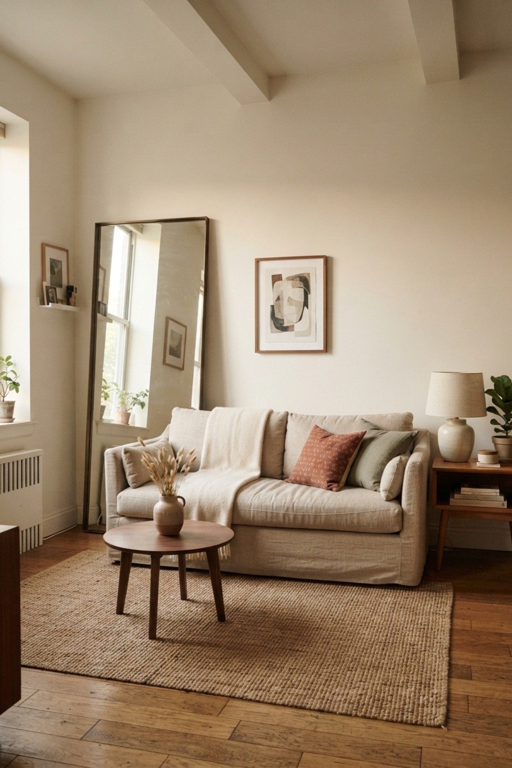 10. Lean one oversized mirror opposite the window