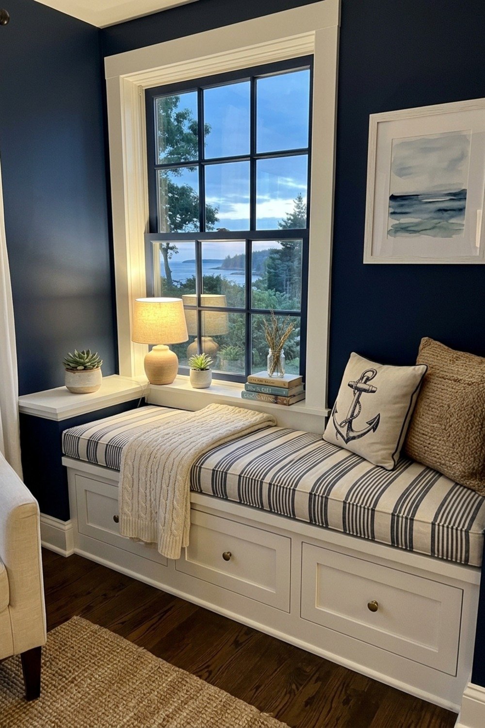 29. A window bench with drawers