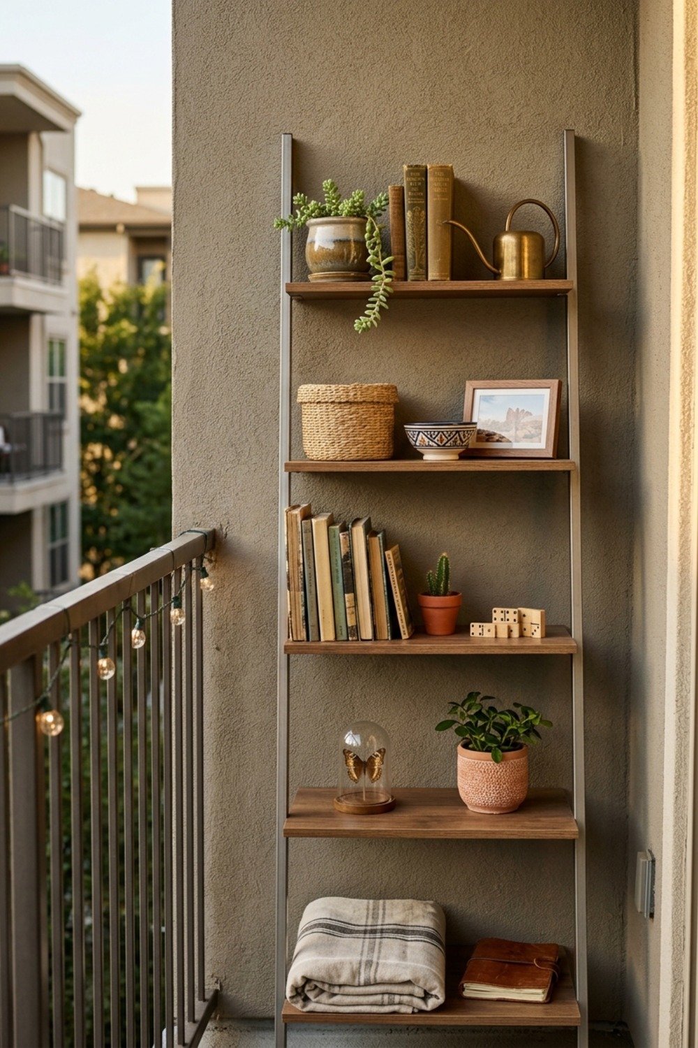 16. A slim ladder shelf, 10 inches deep