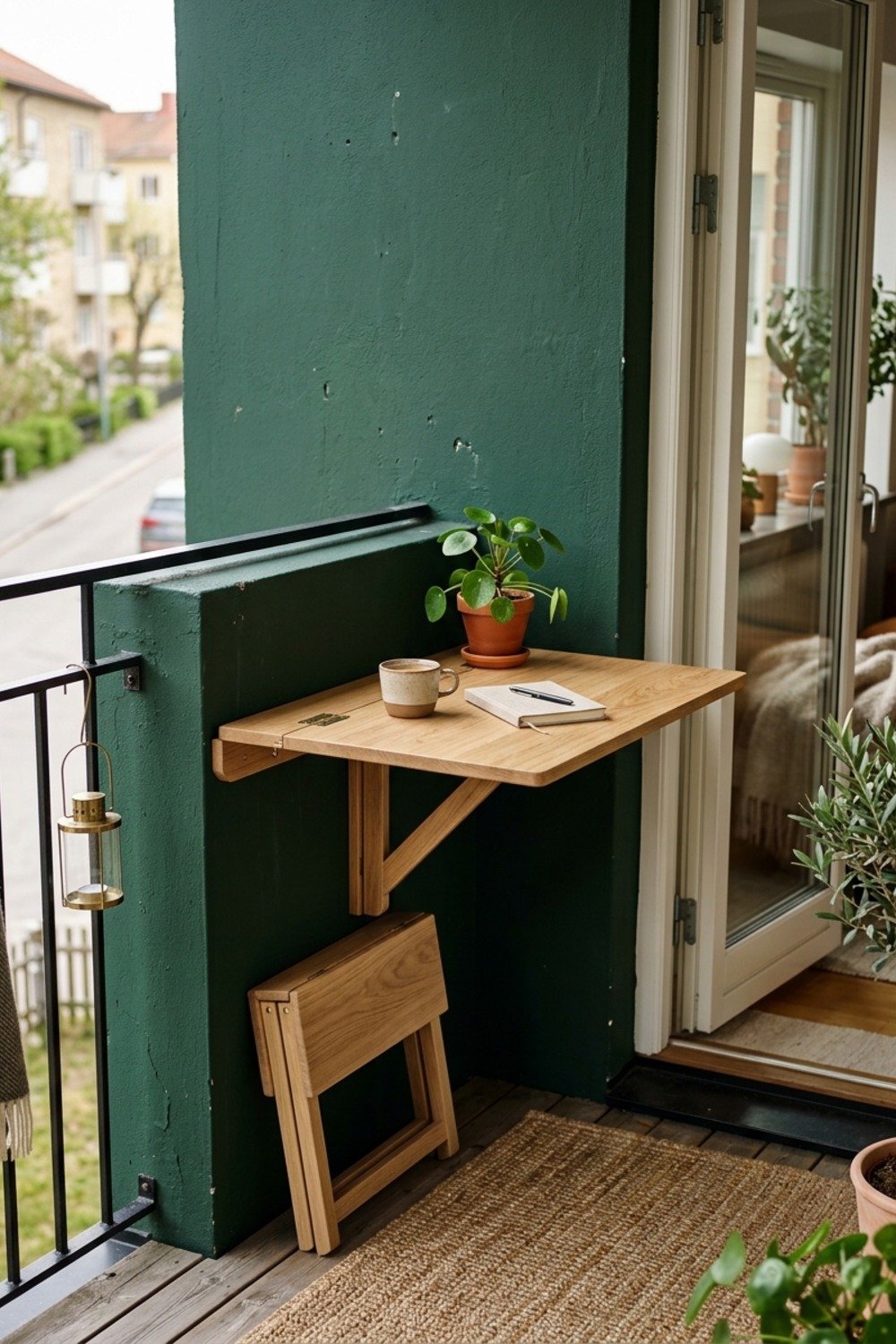 7. A drop-leaf wall table for when it's needed