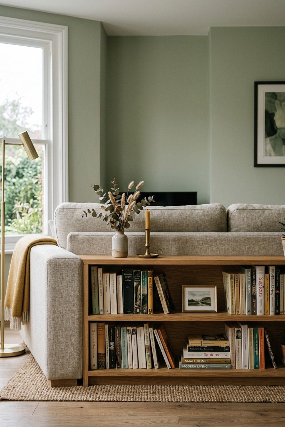 14. Turn the back of the sofa into a ledge