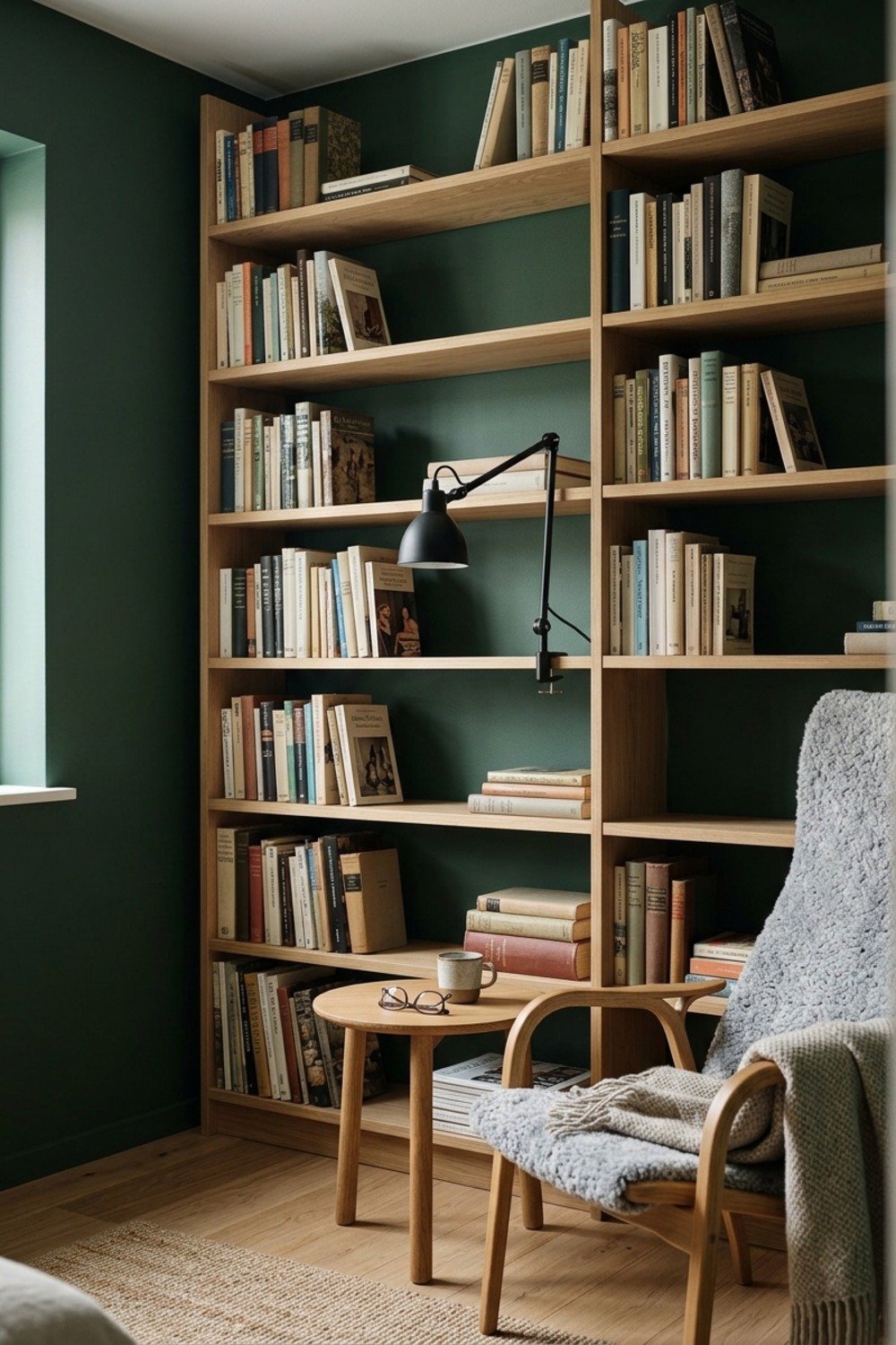 16. Clip a reading lamp onto the shelf