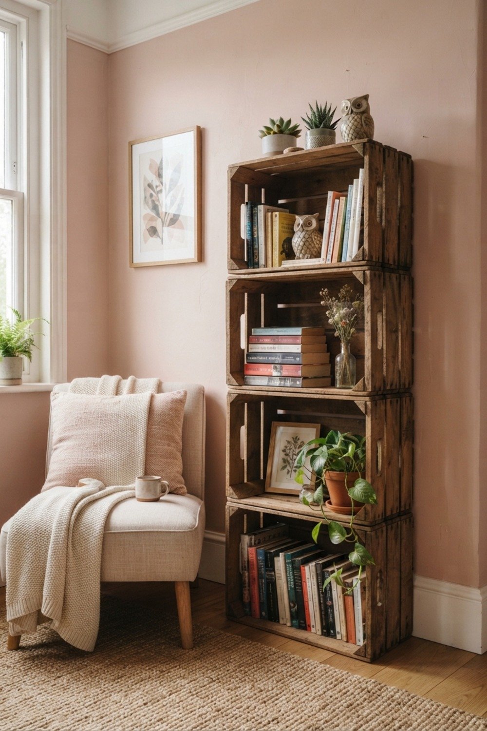 22. Stack wooden crates on their sides