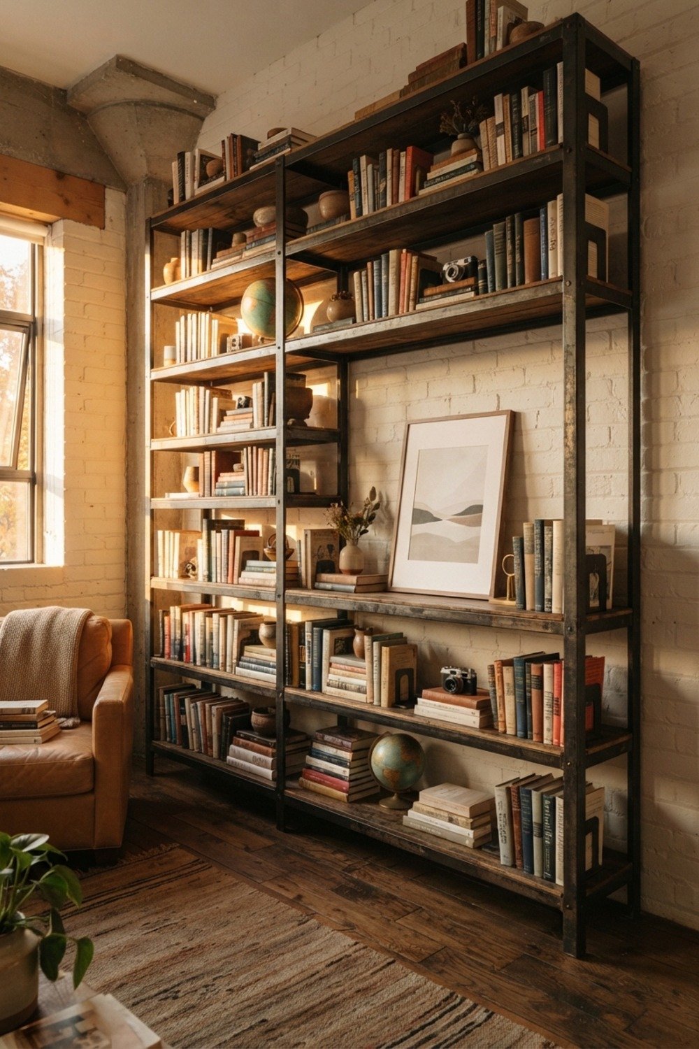 30. Lean framed art on the shelves