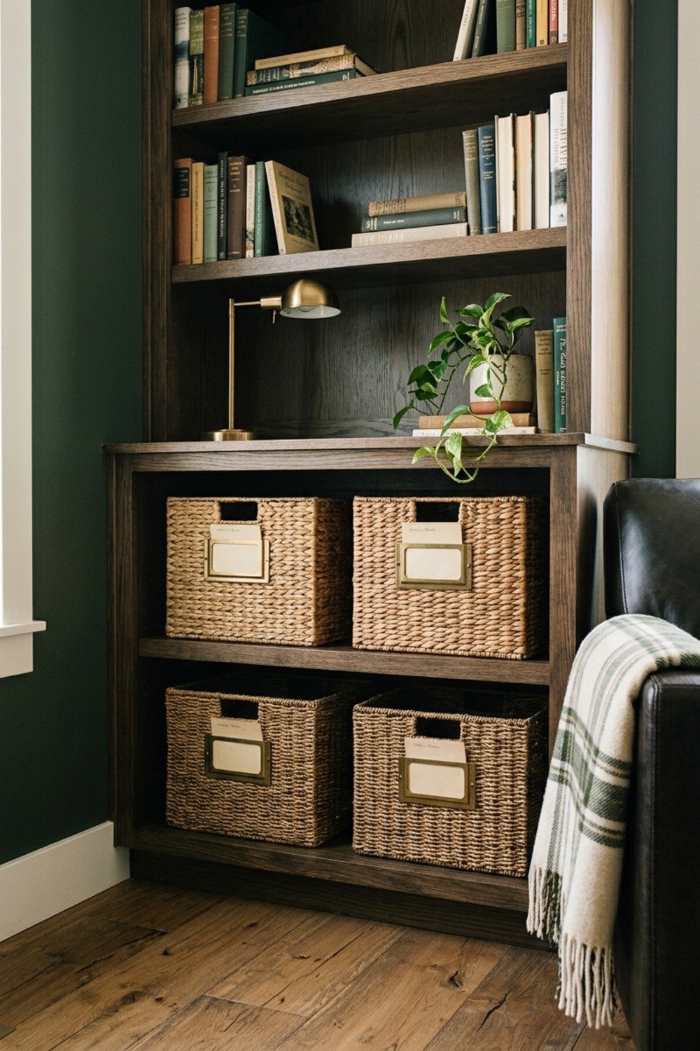32. Label baskets with library-style card holders