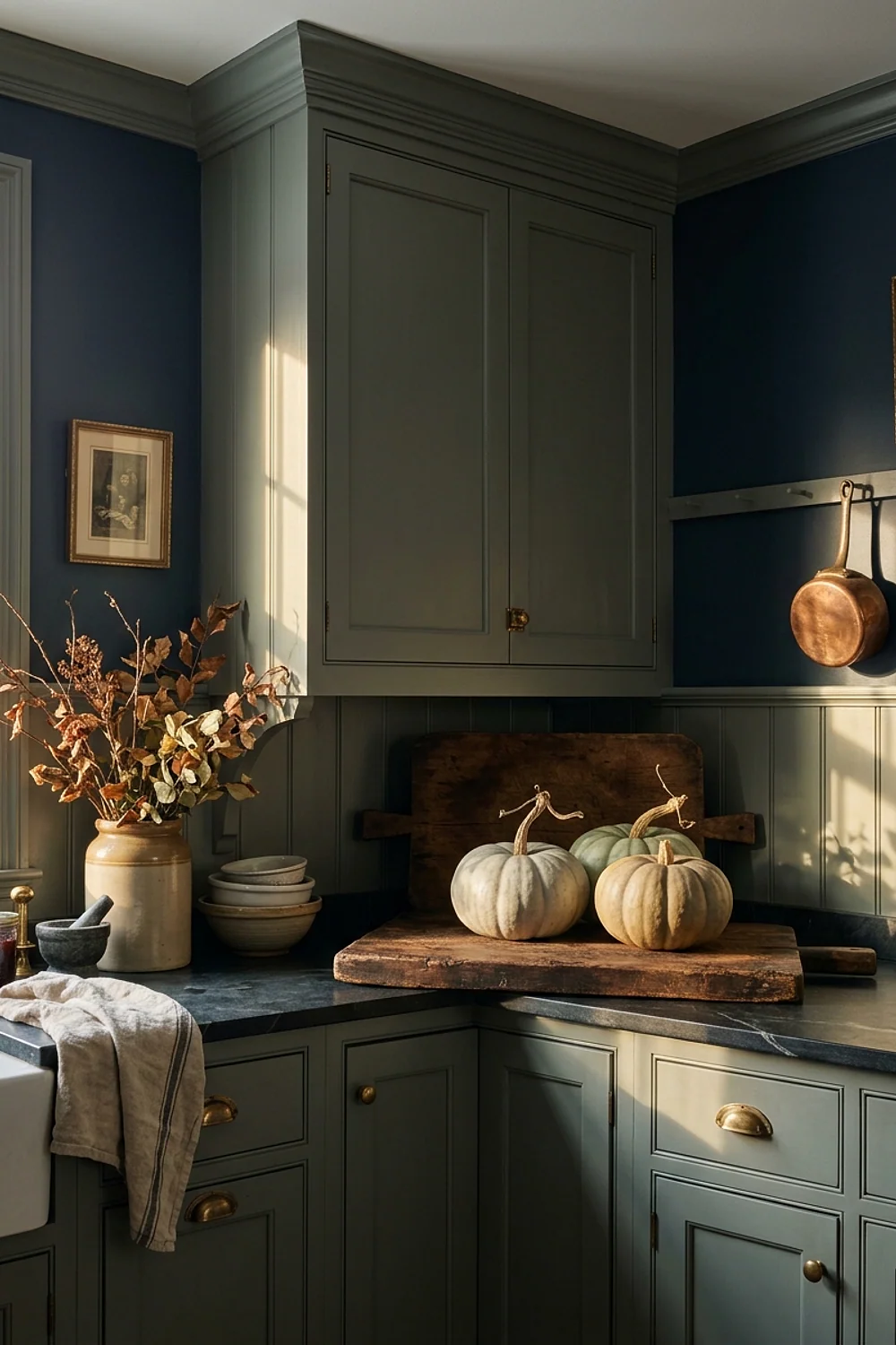 Three muted pumpkins
