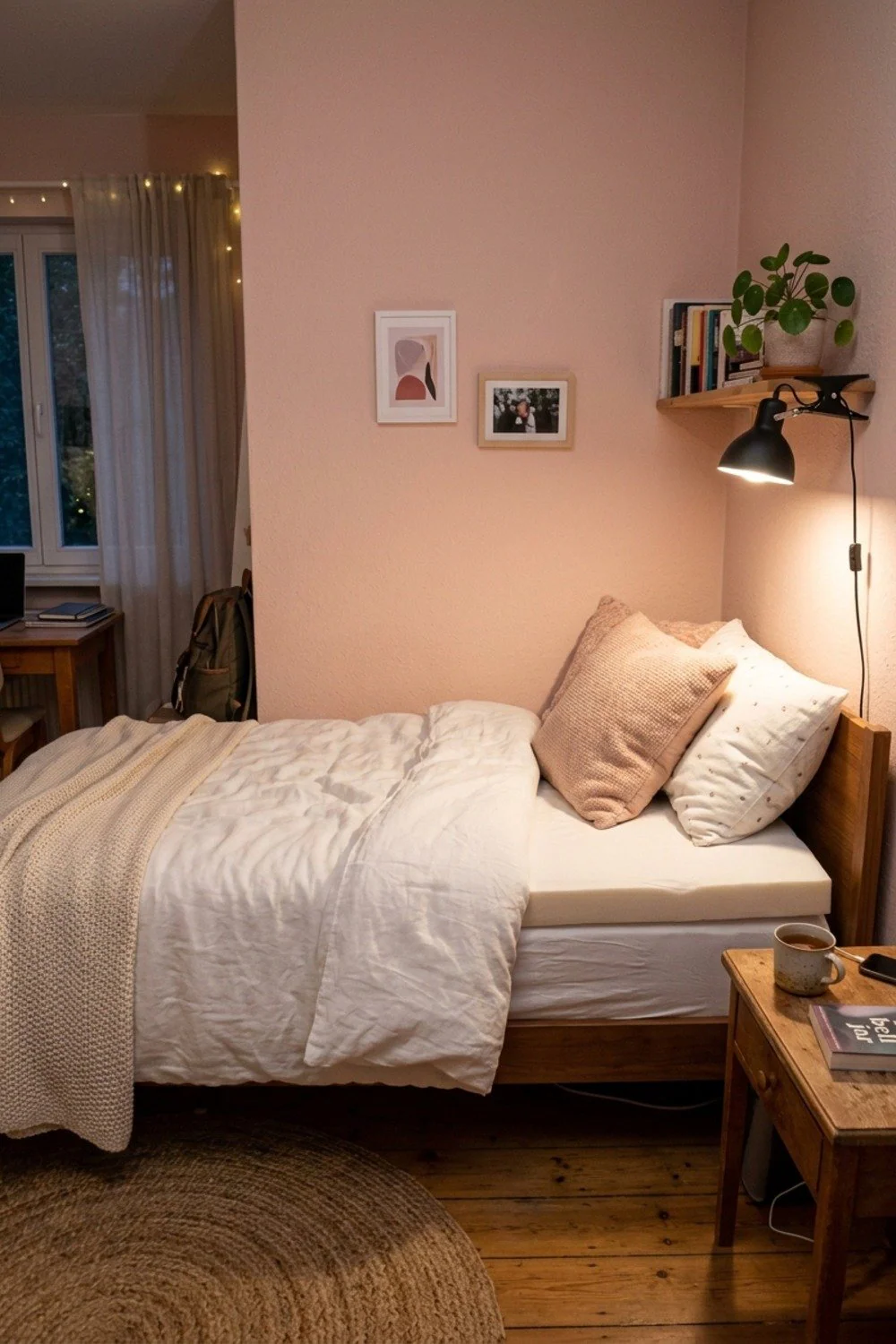 3-inch mattress topper and clip lamp
