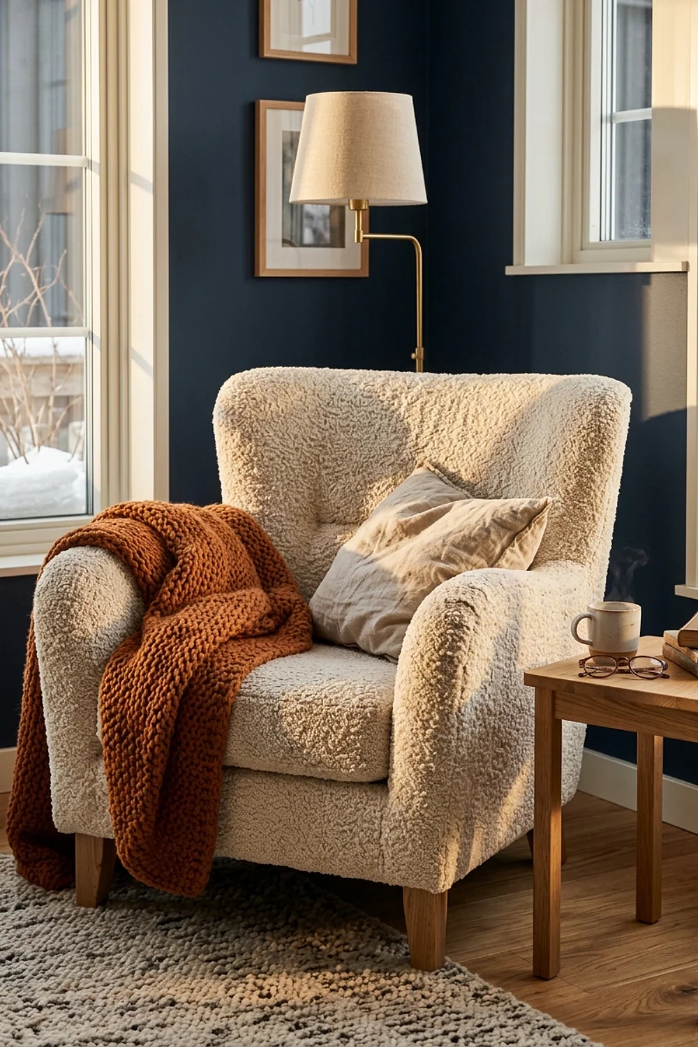 Bouclé or chenille upholstery