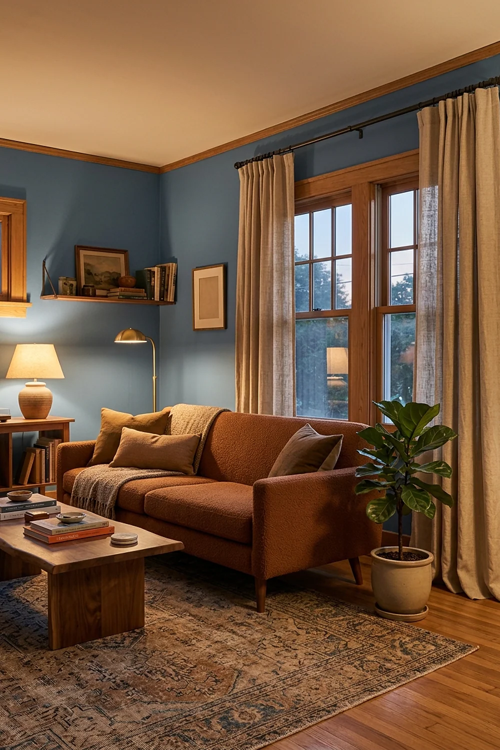 Linen curtains hung 4 inches above