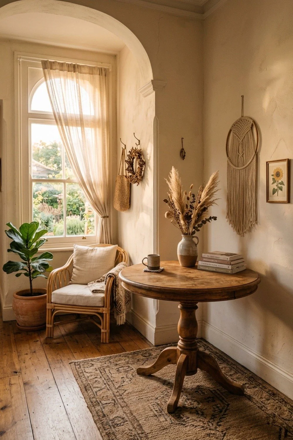 Round pedestal table tucked