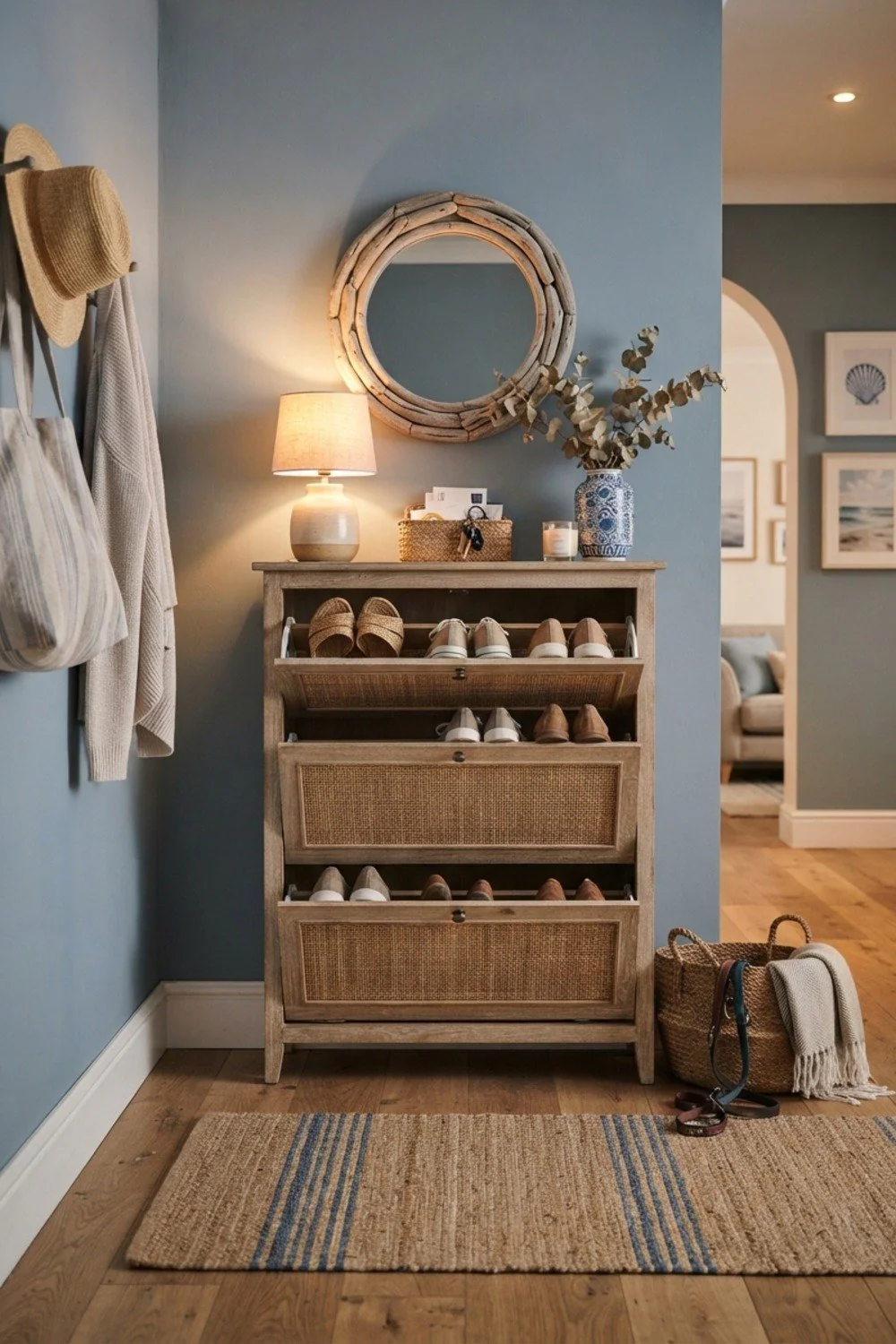 Tilt-out shoe cabinet