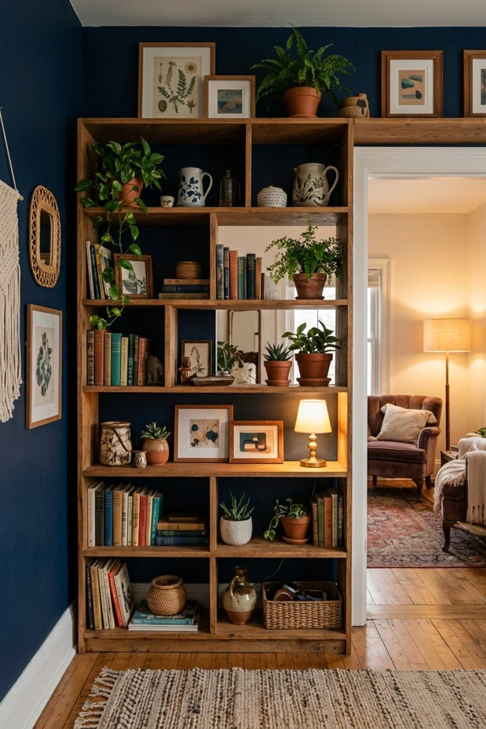 Open-back bookcase as a wall