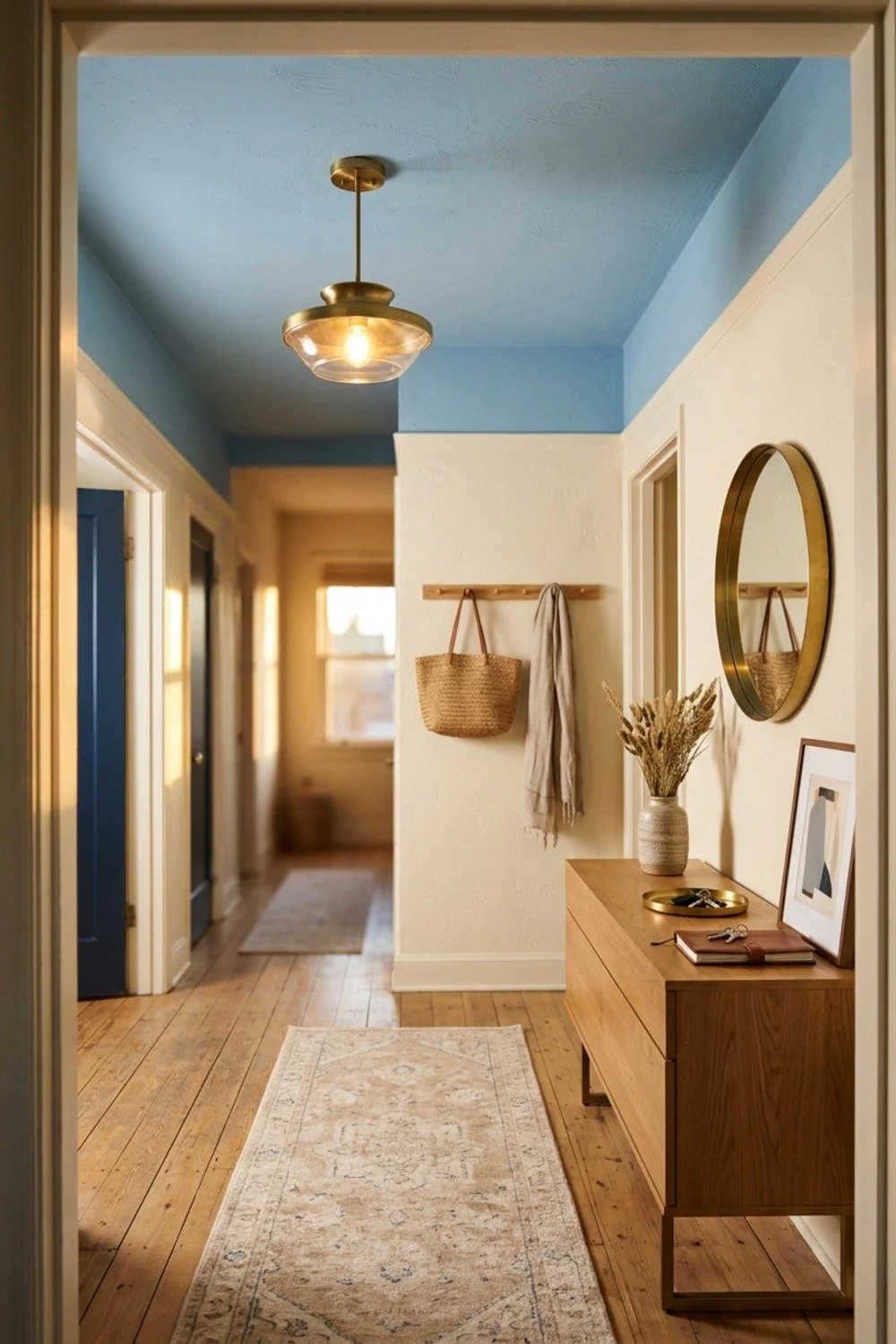 Pale blue ceiling