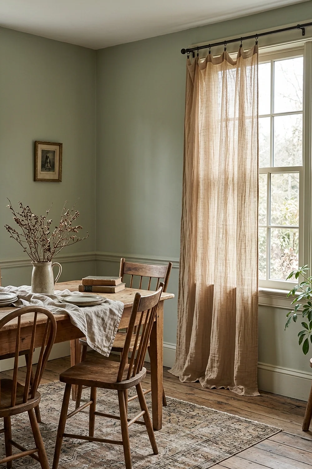 Tea-dyed muslin curtain panels
