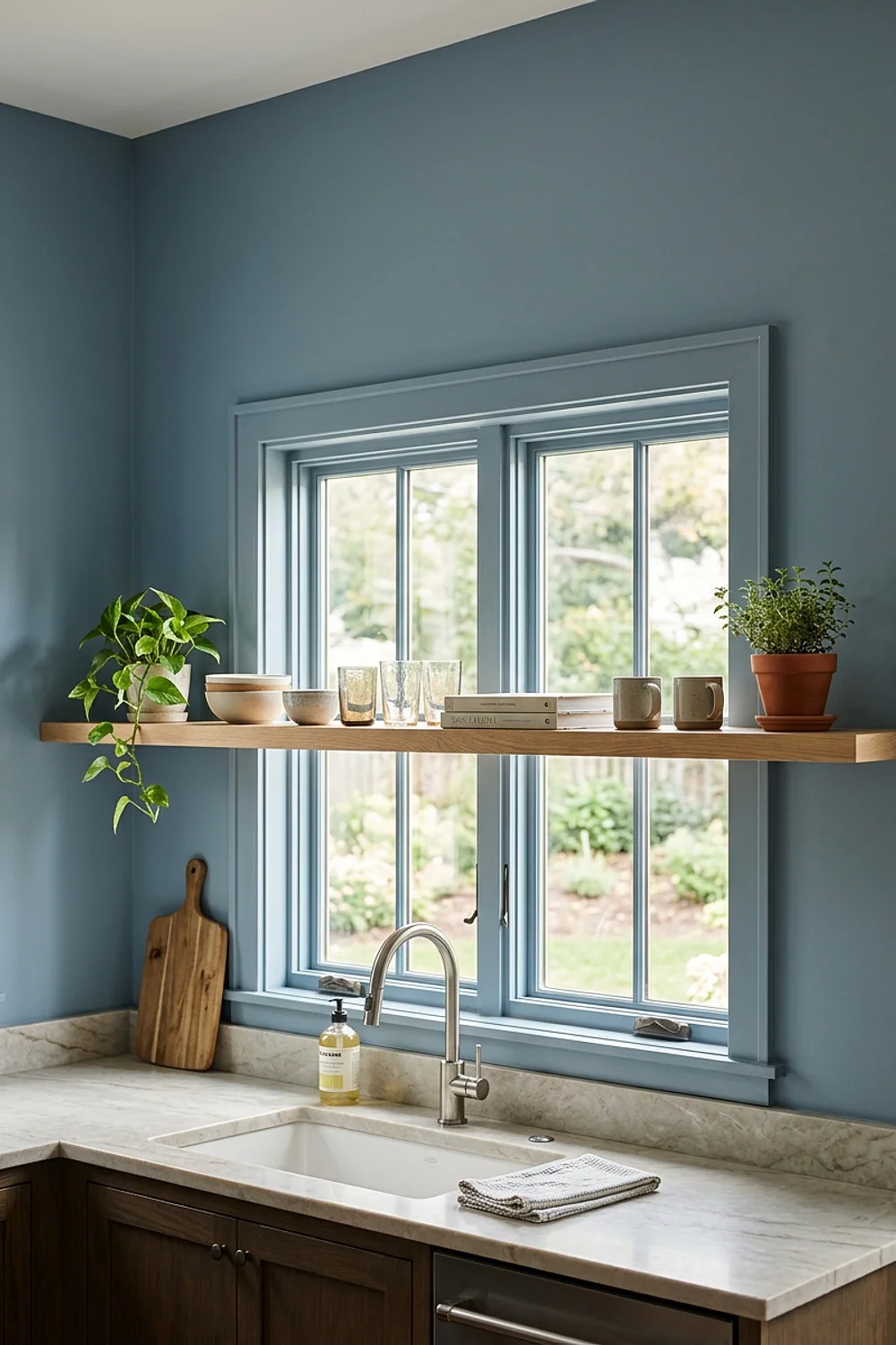 Shelf spanning the kitchen window