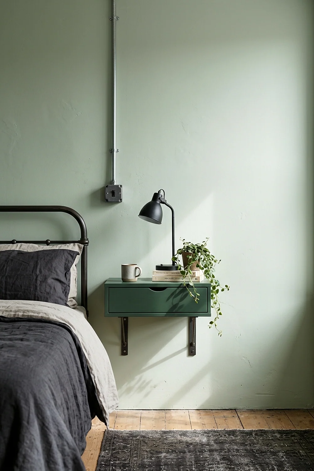Wall-mounted nightstand shelves