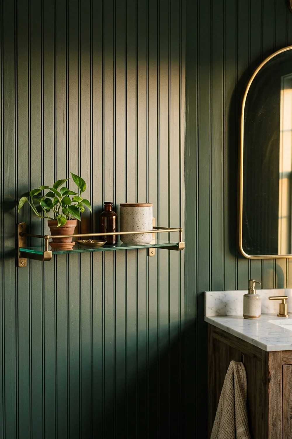 Glass-and-brass shelf