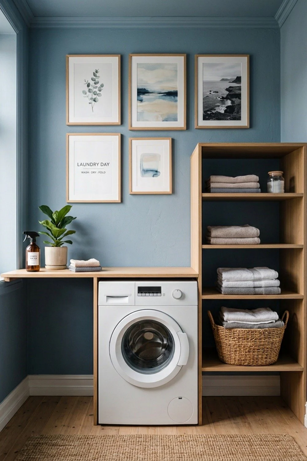 Framed set above the laundry machines
