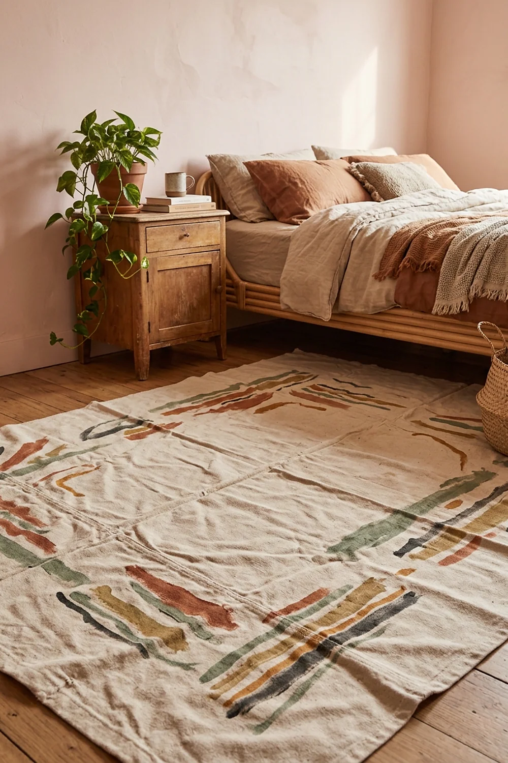 Painted drop cloth rug