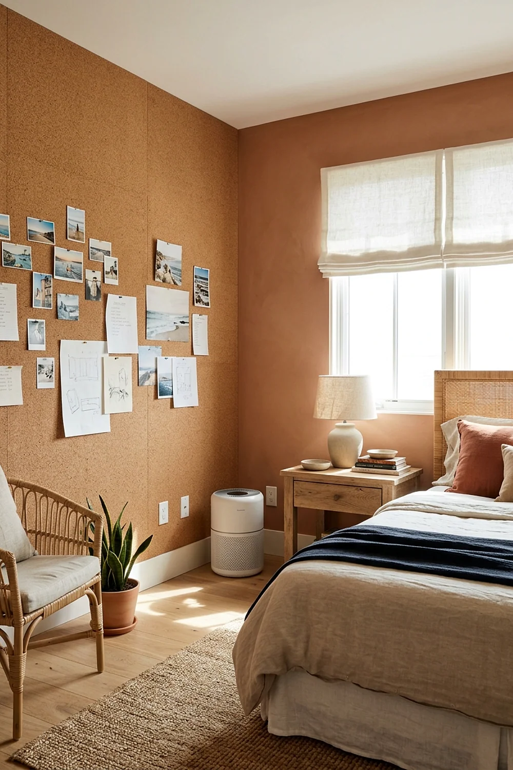 Sealed cork pinboard wall