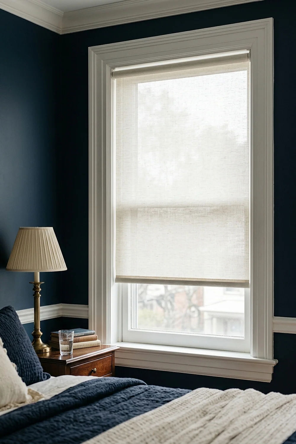 Cordless roller shade trimmed