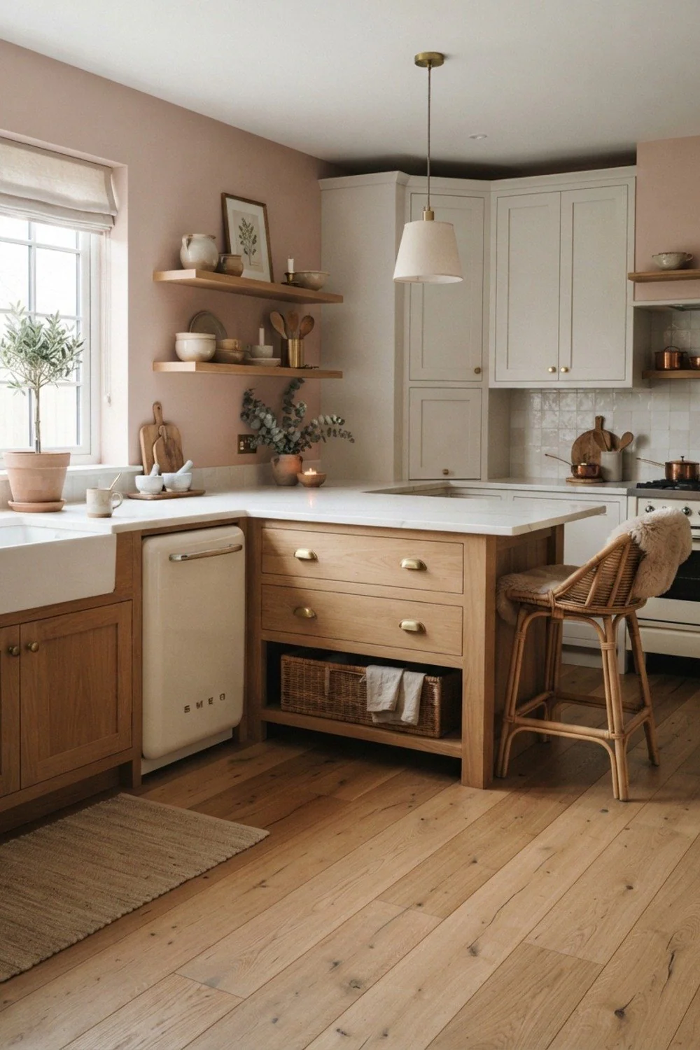 Wide-plank white oak flooring