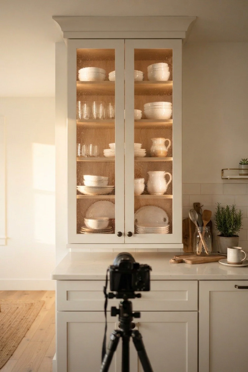 Glass-front upper cabinets