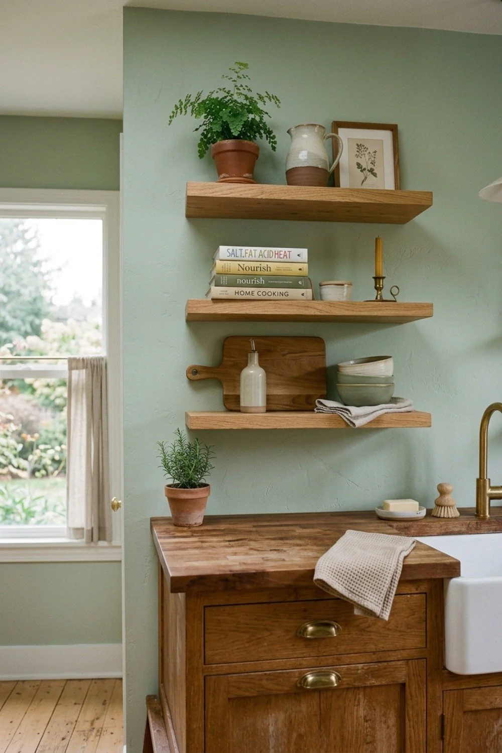 Floating oak shelves