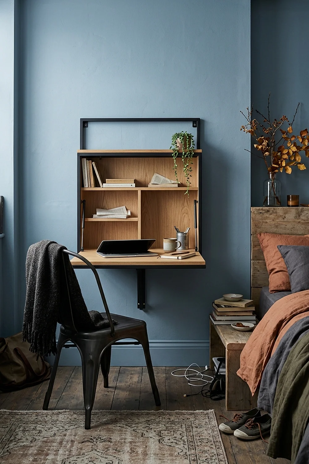 Fold-down wall desk