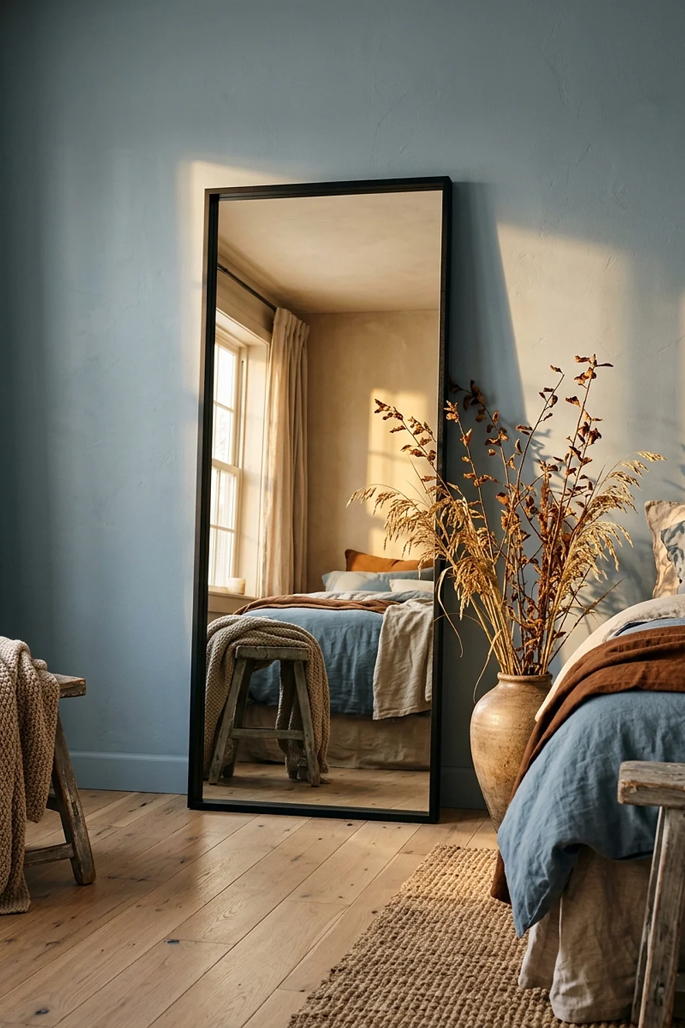 Leaning floor mirror