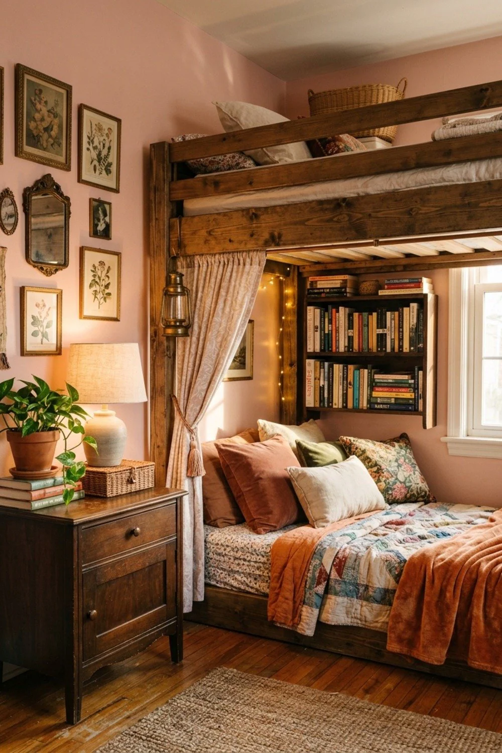 Bunk-bed bottom turned reading cave