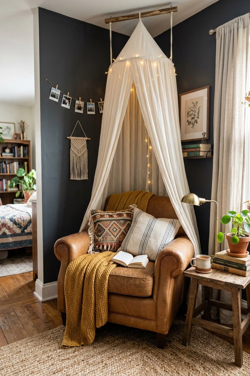 Canopy-draped corner
