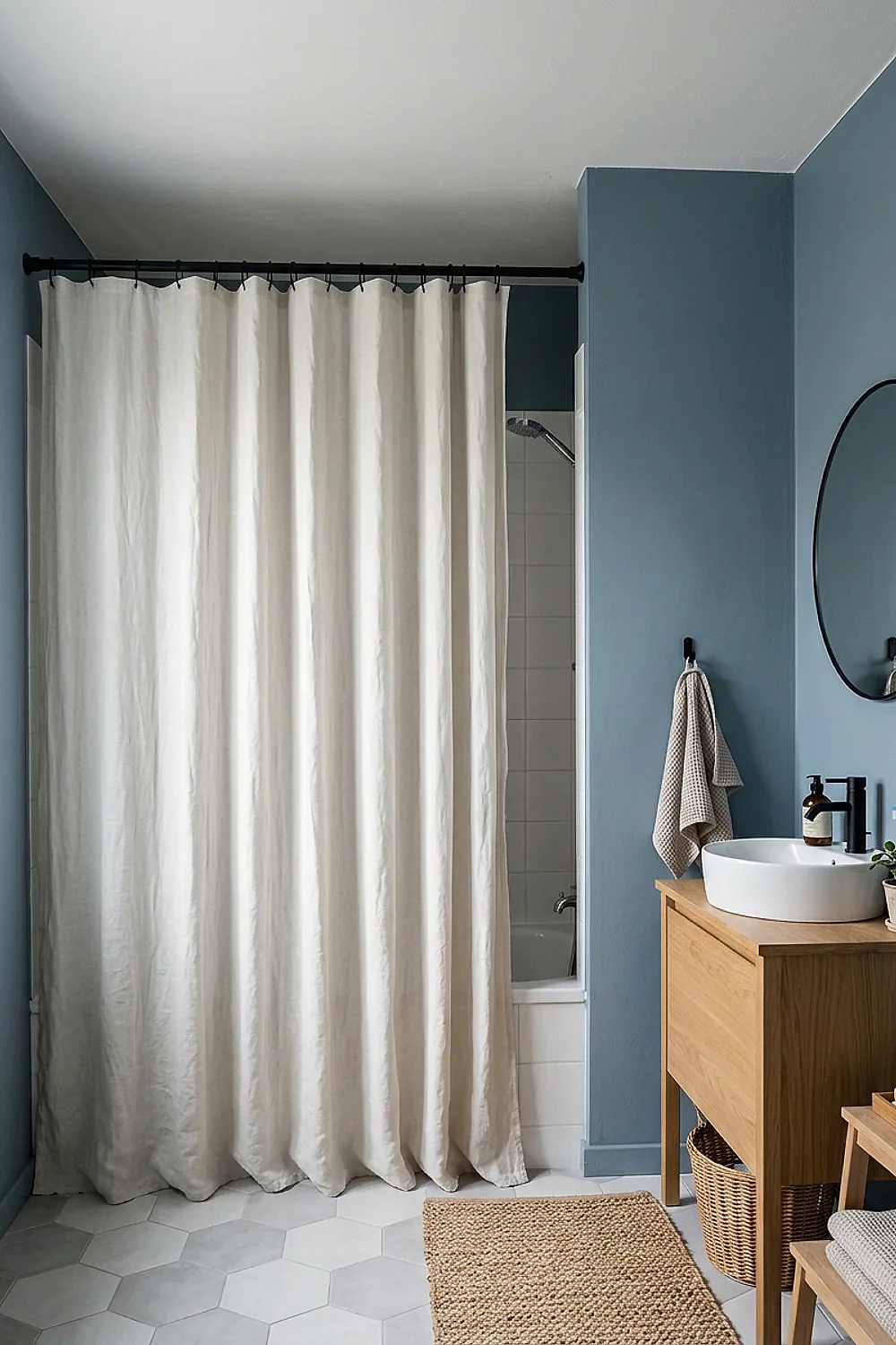 Hang the shower curtain