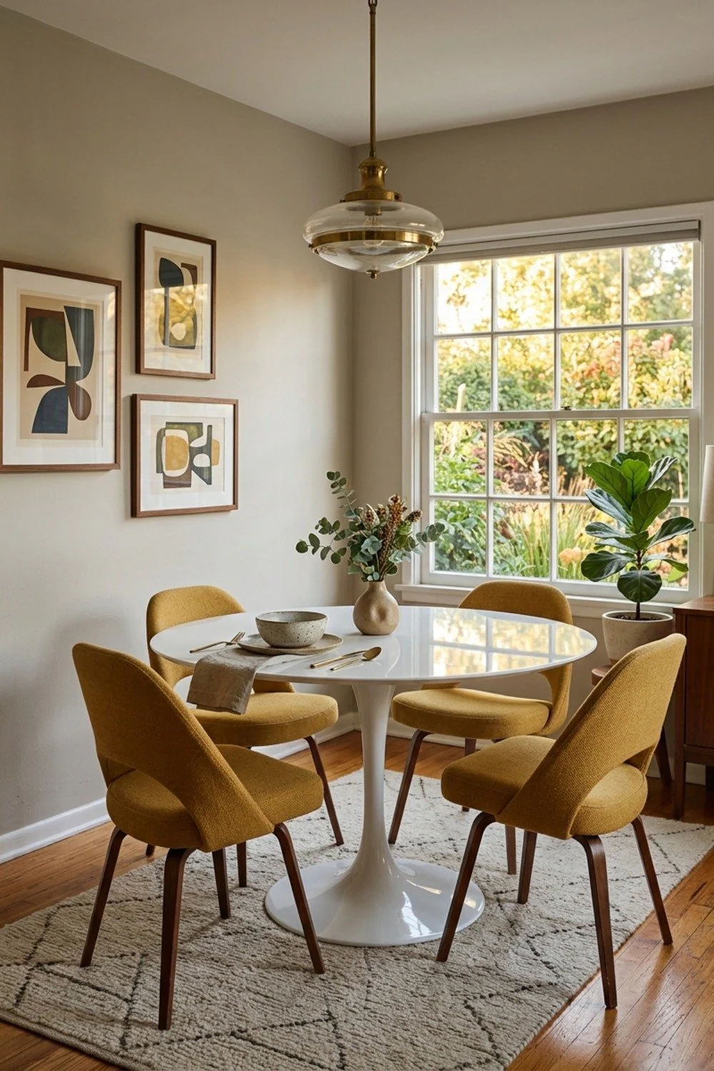 White tulip-base table