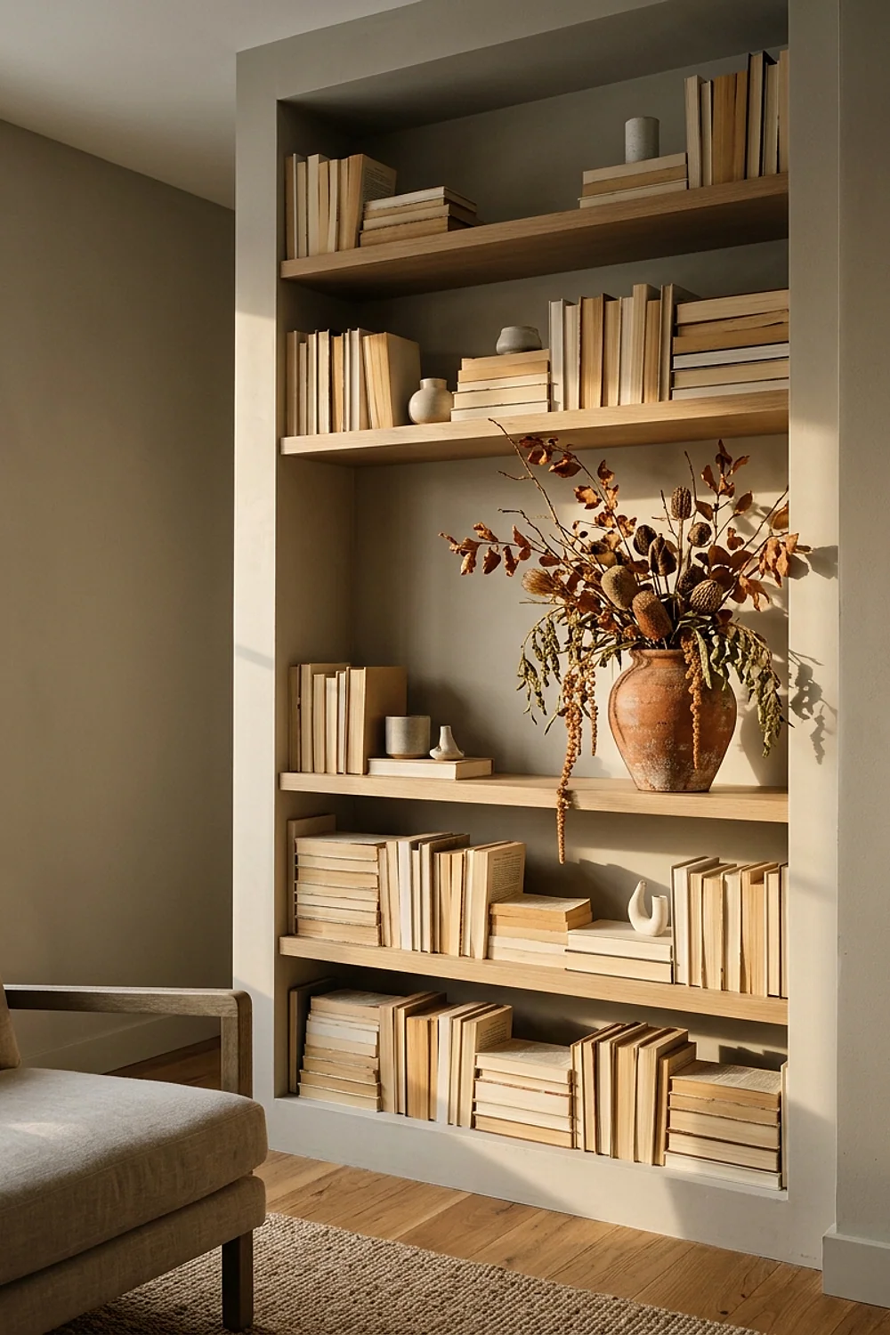 Books turned spine-in and stacked